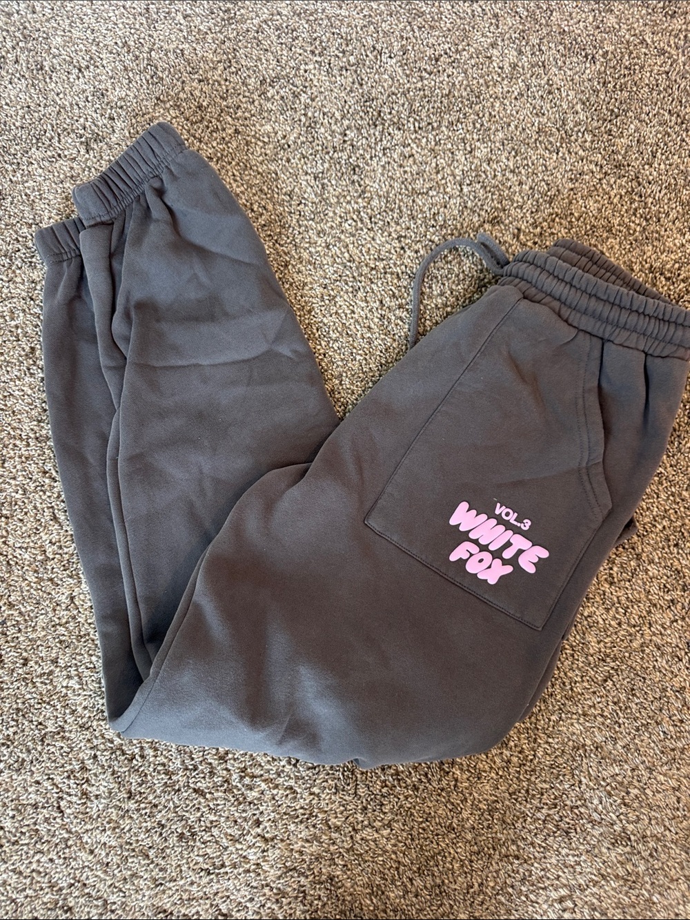 White Fox - Charcoal Grey Sweatpants with Pink Logo